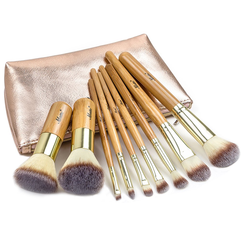 Matto 9-Piece Bamboo Makeup Brush Set with Travel Bag