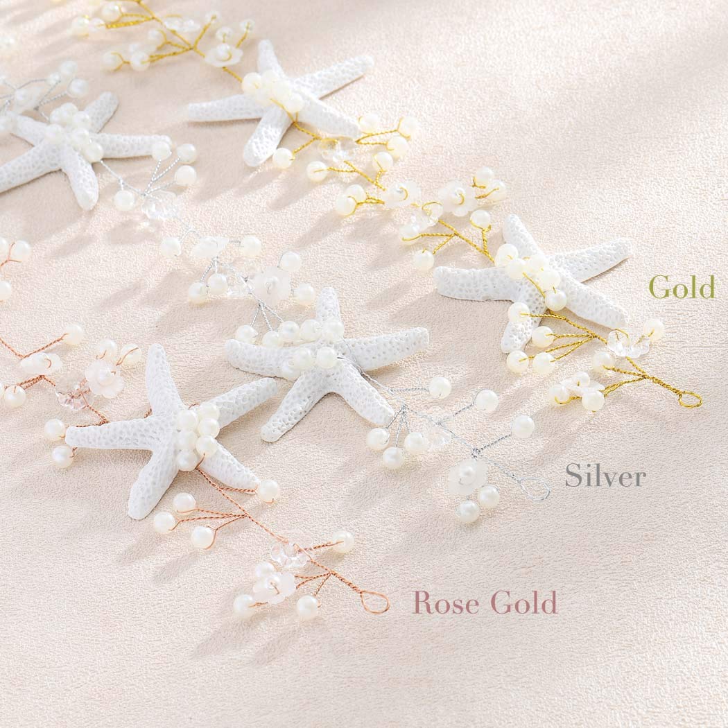 Unicra Wedding Starfish Headpiece Bridal Wedding Hair Vine Hair Accessories for Brides and Bridesmaids (23.6 Inches) (Gold)