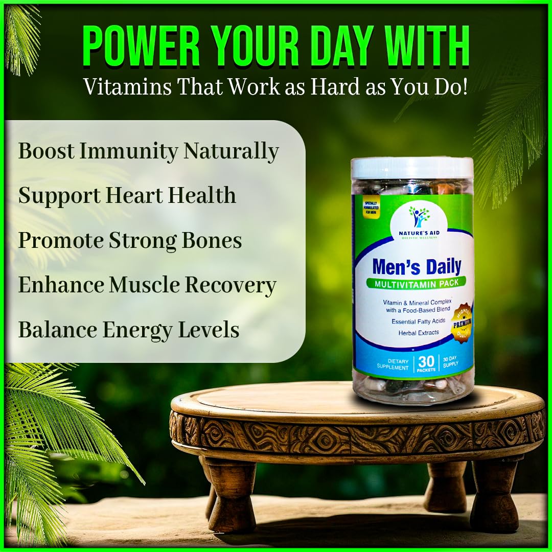 Nature's Aid Holistic Wellness Men's 7 Daily Multivitamins for Energy, Focus & Performance. Vitamin & Mineral Complex with a Food-Based Blend & Herbal Extracts.
