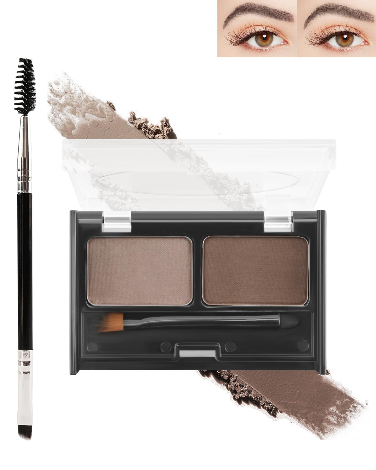 Eyebrow Powder Makeup Kit - Medium/Dark Brown, 2 Color Eye Brow Powder Palette Waterproof Long-Lasting Brow Filler, Lightweight, Easy Blend, Natural Full Look with Brush, maquillaje para cejas-03