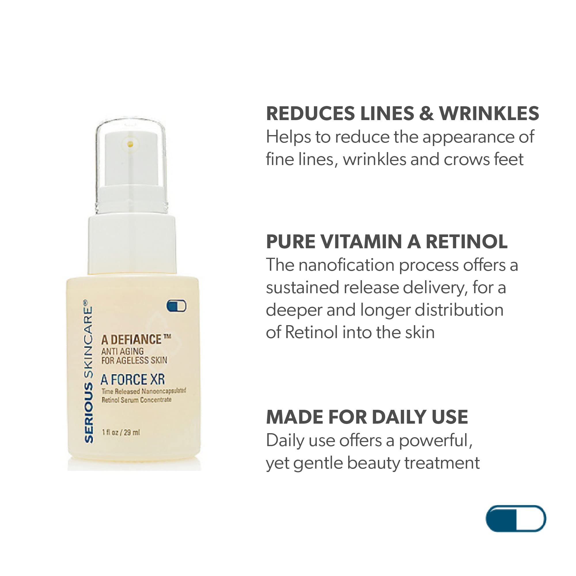 Serious Skincare - Retinol Face and Neck 3 Piece Kit - Anti-Aging for Fine Lines & Wrinkles - A Force XR Serum 1 oz - 4 Million IU A Cream XR Moisturizer 2 oz - A Wash Gel-to-Foam Cleanser 4 oz