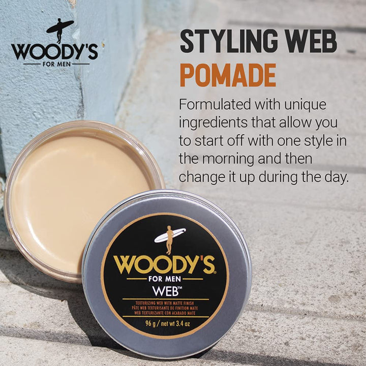 Woody's Web with Matte Finish Pomade for Men, 3.4 Ounce
