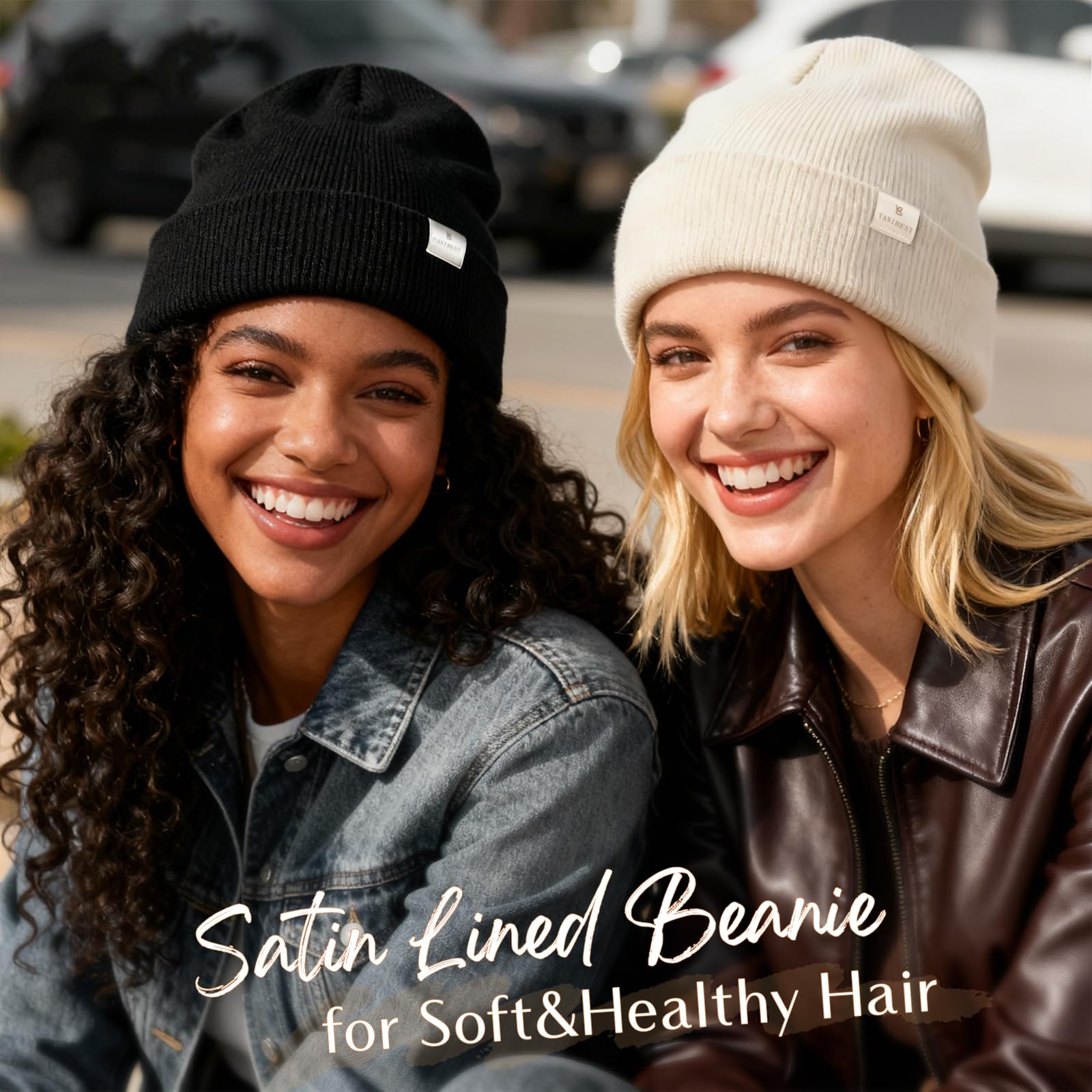 YANIBEST Womens Satin Lined Knit Beanie Hat Acrylic Winter Hats for Women Men Silk Lining Soft Slouchy Warm Cuffed Beanie Hat