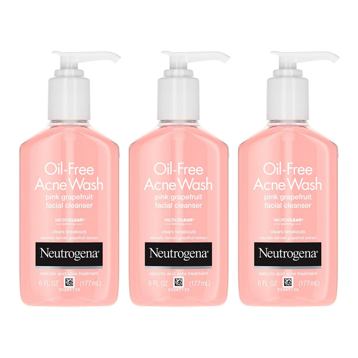 Neutrogena Oil-Free Acne Face Wash With Salicylic Acid, Pink Grapefruit, 6 Fl. Oz. (Pack of 3)