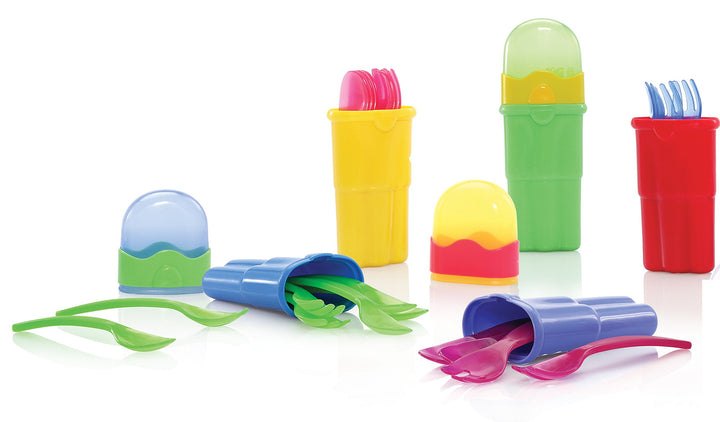 Nuby 9-Piece Fork and Spoon Travel Set, Colors May Vary