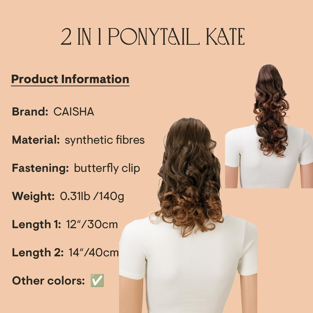 brown mix #2T30 H11-2 : PRETTYSHOP 14 OR 18 Hair Piece Clip On Pony Tail Extension 2 IN 1 Curled Wavy Heat-Resisting Diverse Colors H11-2