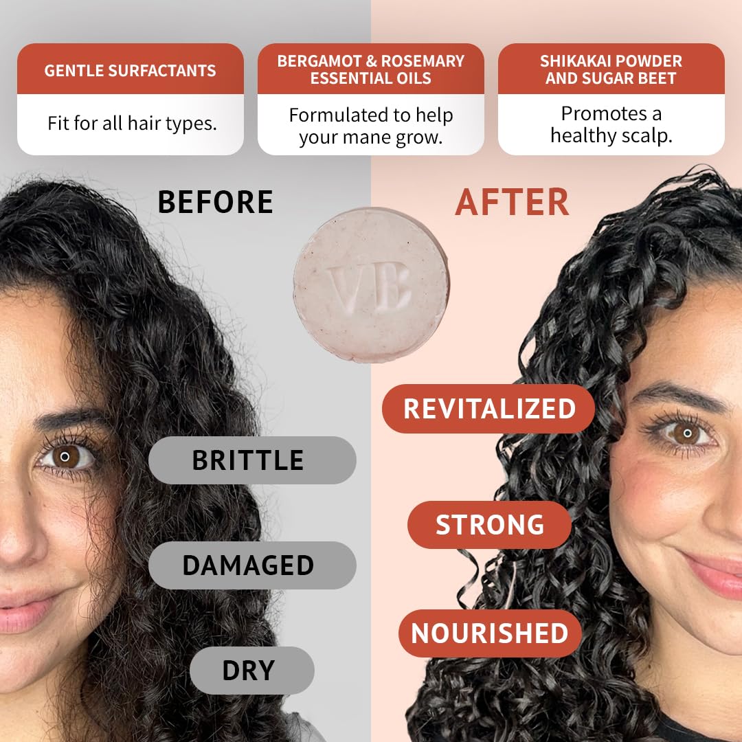 VIDA BARS Growth Solid Shampoo Bar for Curly, Thinning Hair | Natural, Color Safe, Moisturizing Vegan Handmade in the USA (Bergamot & Rosemary Scent)