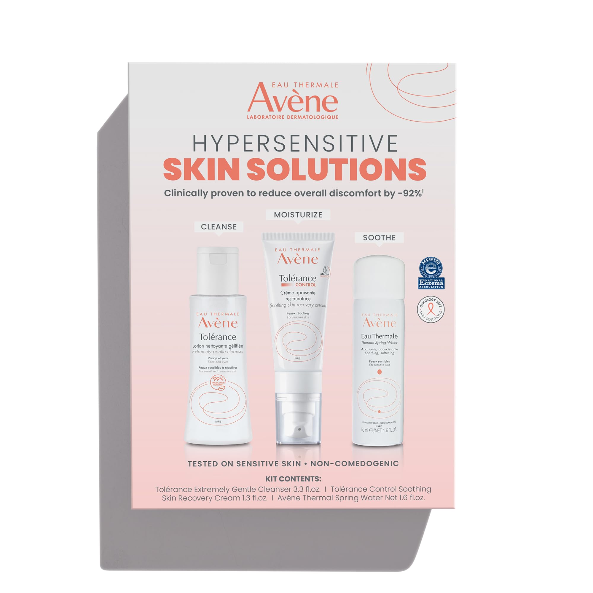 Avène Hypersensitive Skin Starter Kit, Complete Hypersensitive Skin Care Routine, Cream, Cleanser, and Spray
