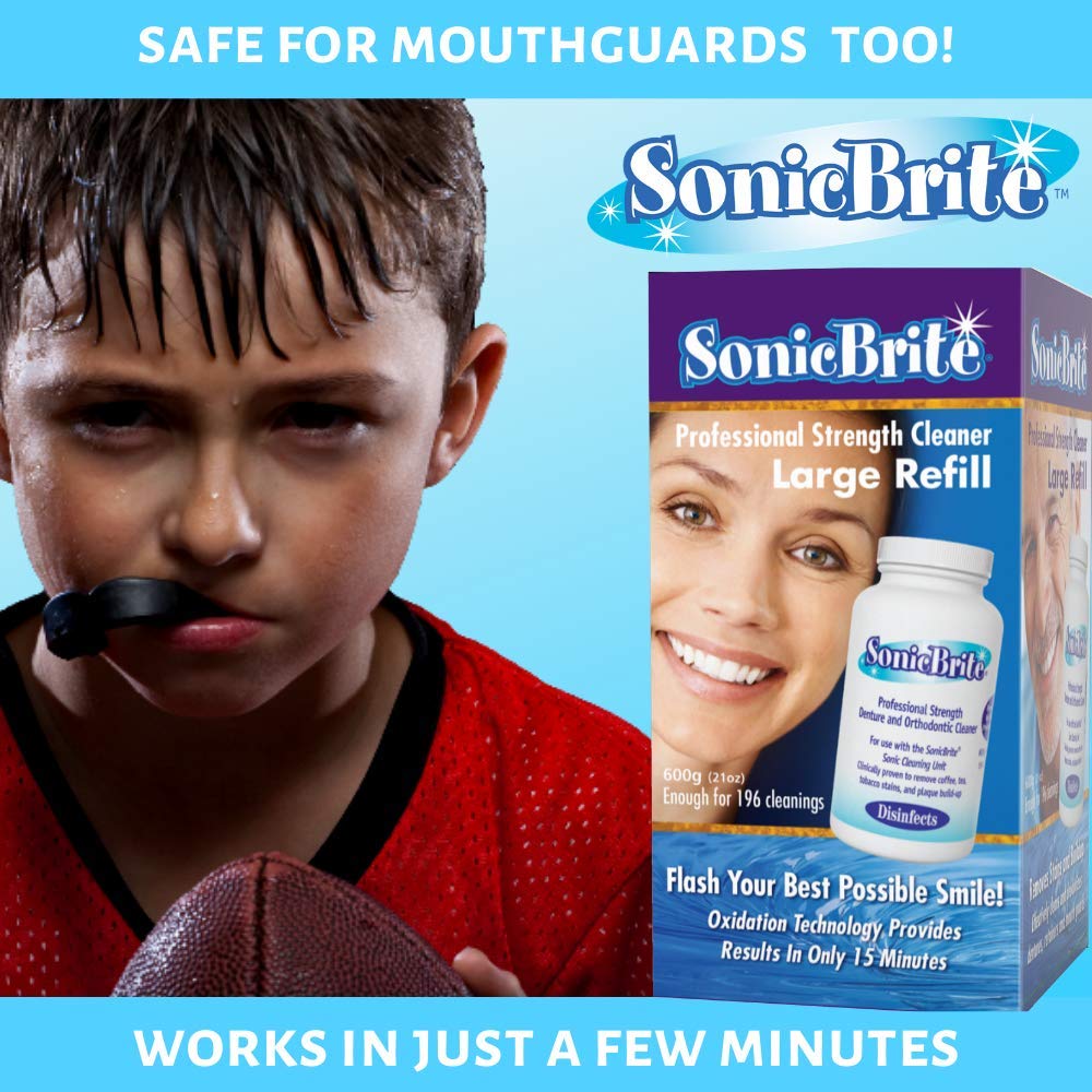 Sonicbrite Professional Strength Denture And Orthodontic Cleaner, New Larger Size, For Use With The Sonic Brite Cleaning Unit, 21 Total Ounces, 196 Cleanings