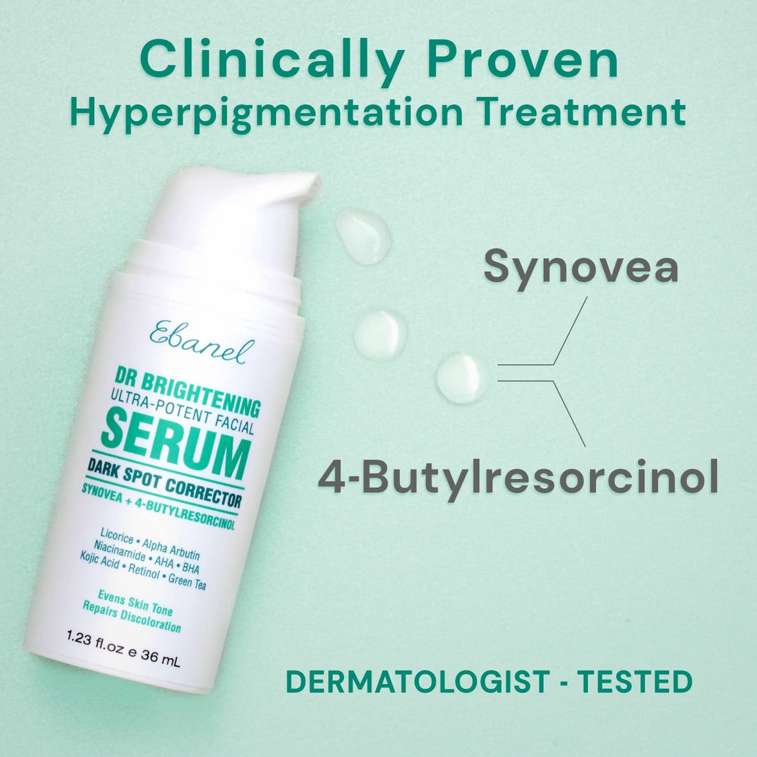 Ebanel Dark Spot Remover for Face Peel Skin Brightening Serum Melasma Hyperpigmentation Treatment, Sun Spot Age Spots Remover, with Synovea HR, 4-Butylresorcinol, Niacinamide, Kojic Acid