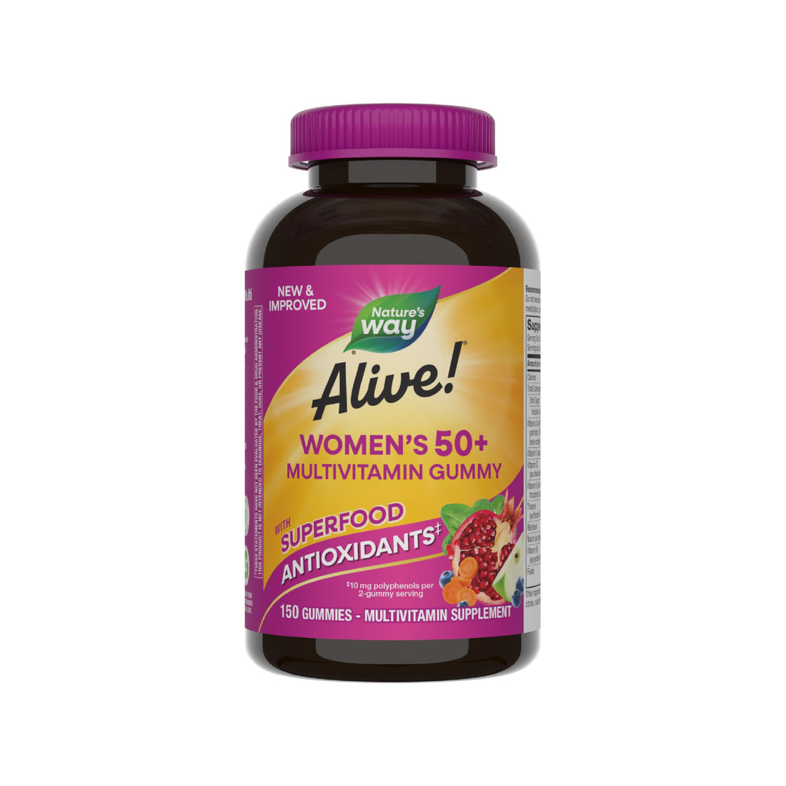 Nature's Way Alive Women’s 50+ Daily Gummy Multivitamins, Supports Multiple Body Systems*, Supports Healthy Heart, Brain & Bones,* B-Vitamins, Mixed Berry Flavored, 150 Gummies (Packaging May Vary)