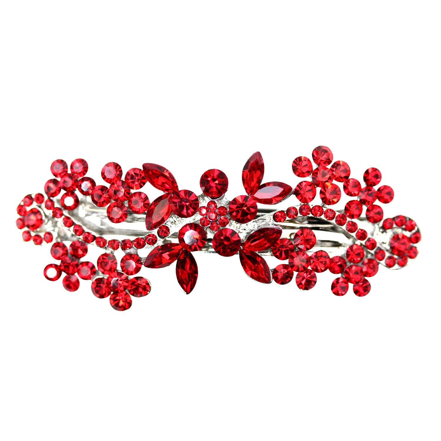 Faship Red Floral Crystal Hair Barrette Clip