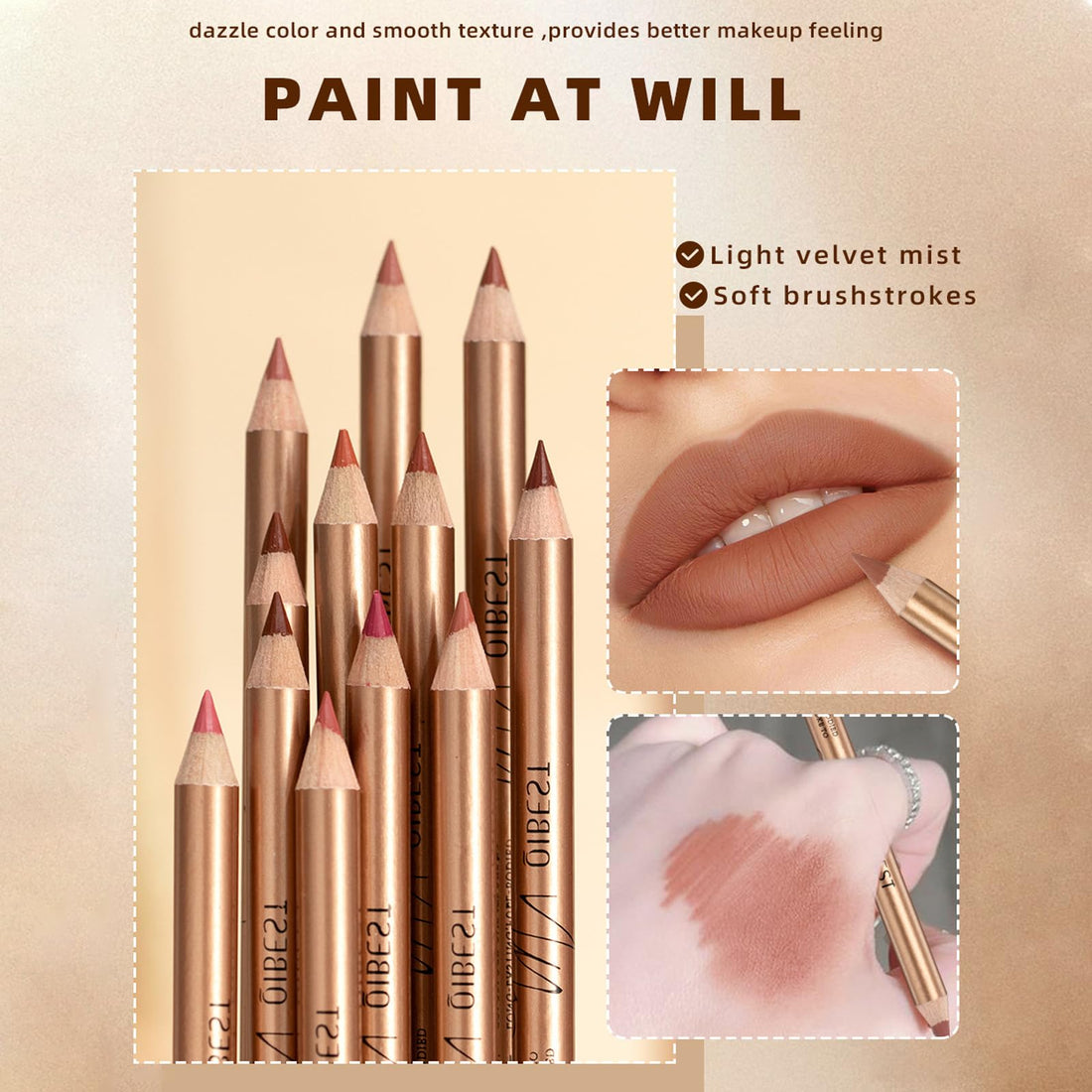 DENESTUP 12 Colors Lip Liner Set, Brown Pink Red Series Lip Liners, Plump Nude Lip Shape No Smudge Longwear Smooth Lip Pen Waterproof Lipstick High Pigmented Natural Lip Makeup Pencil