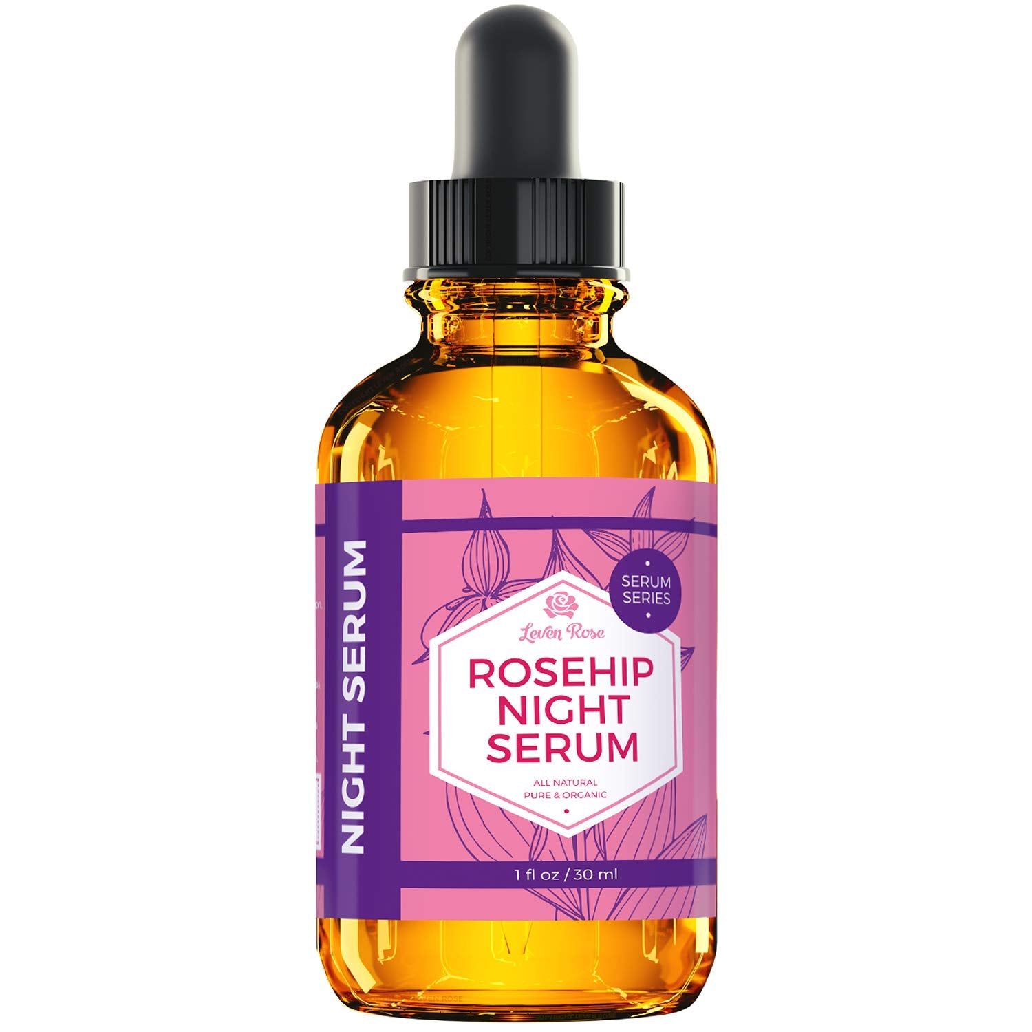 Leven Rose Rosehip Oil Night Face Serum, 100% Pure Organic Natural Rose Hip Oil Serum for Dry Skin 1 oz