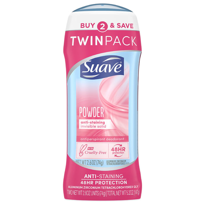 Suave Deodorant Antiperspirant & Deodorant Stick 48-hour Odor and Wetness Protection Powder Deodorant for Women 2.6 oz 2 Count