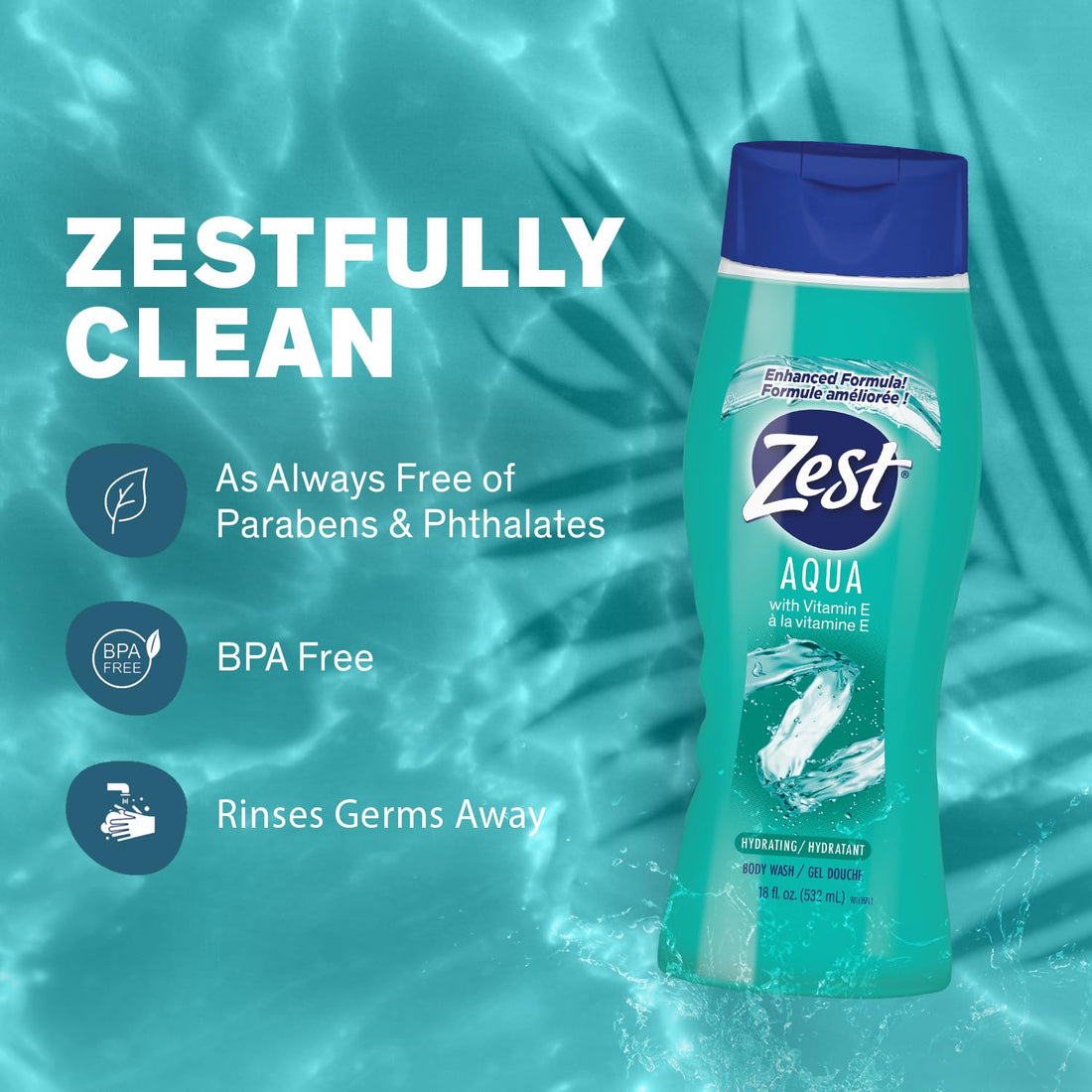 ZEST BODYWASH AQUA 18 OZ (Pack of 6)