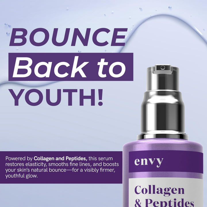 Envy Collagen & Peptides Face Serum - Anti-Aging, Skin Tightening & Hydrating - Dermatologist Tested, Locks in Moisture for All Skin Types - Cruelty-Free Korean Skin Care - 1.69 Fl. Oz