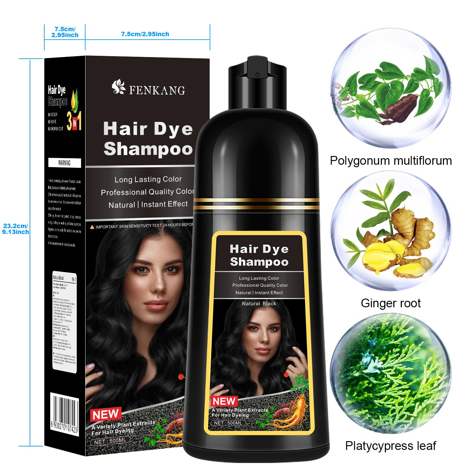 COSMPURLUXE Dark Brown Hair Dye Shampoo 3 in 1 Color for Grey Coverage Seimi Permanent Instant Mujer for Women/Men - Herbal Ingredients Natural Plant