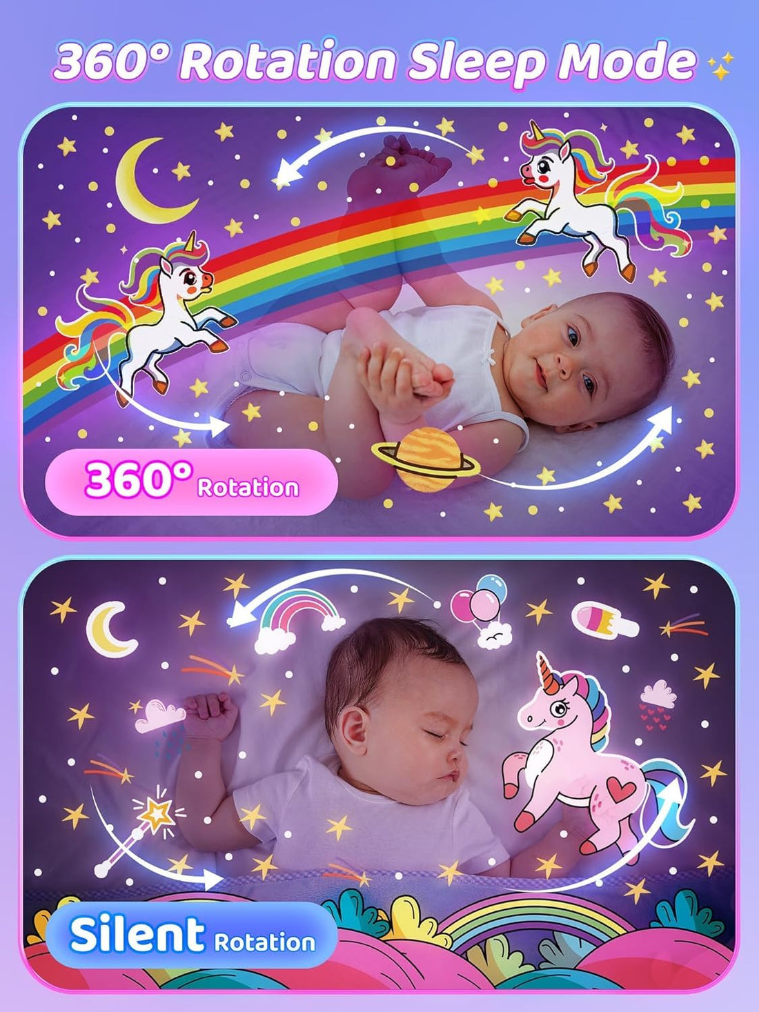 PIKOY Night Light for Kids, 15 Films+15 Sound Machine for Kids Projector Light, 360 °Rotation Princess Night Light Projector for Kids Room,Remote+Rechargeable Unicorn Lamp,Unicorn Gifts for Girls Toys