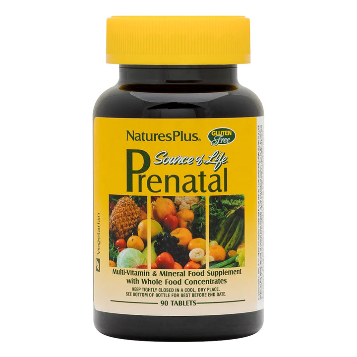 Natures Plus Source of Life Prenatal - 800 mcg Folate, 90 Vegetarian Tablets - All Natural Prenatal Vitamin & Minerals with Iron & Calcium - Optimal Health & Energy - Gluten-Free - 45 Servings
