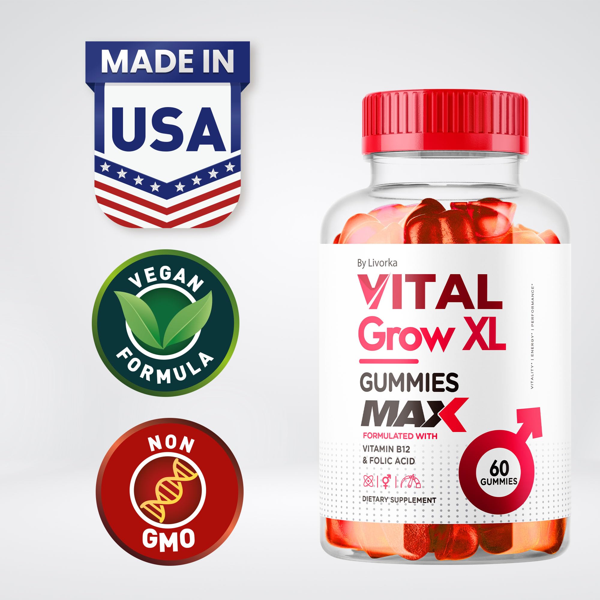 (3 Pack) Vital Grow XL Male Gummies - Men's Performance Gummies 1050MG Vital GrowXL Blend, Vital Growth Gummy Advanced Formula, 180 Gummies for 3 Months