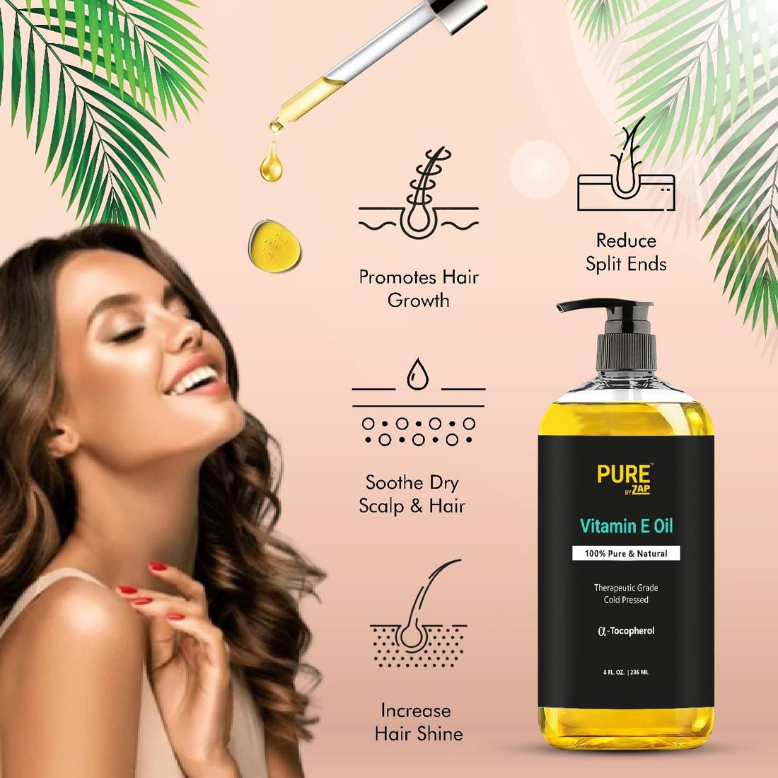 Vitamin E Oil, 100% Pure & Natural 28,000 IU Premium Cold-Pressed Oil -8 Fl Oz, Tocopherol for Repairing Dry, Damaged Skin, Moisturizing for Skin, Growth of Nails, Hair, Scalp Brand: Pure by ZAP