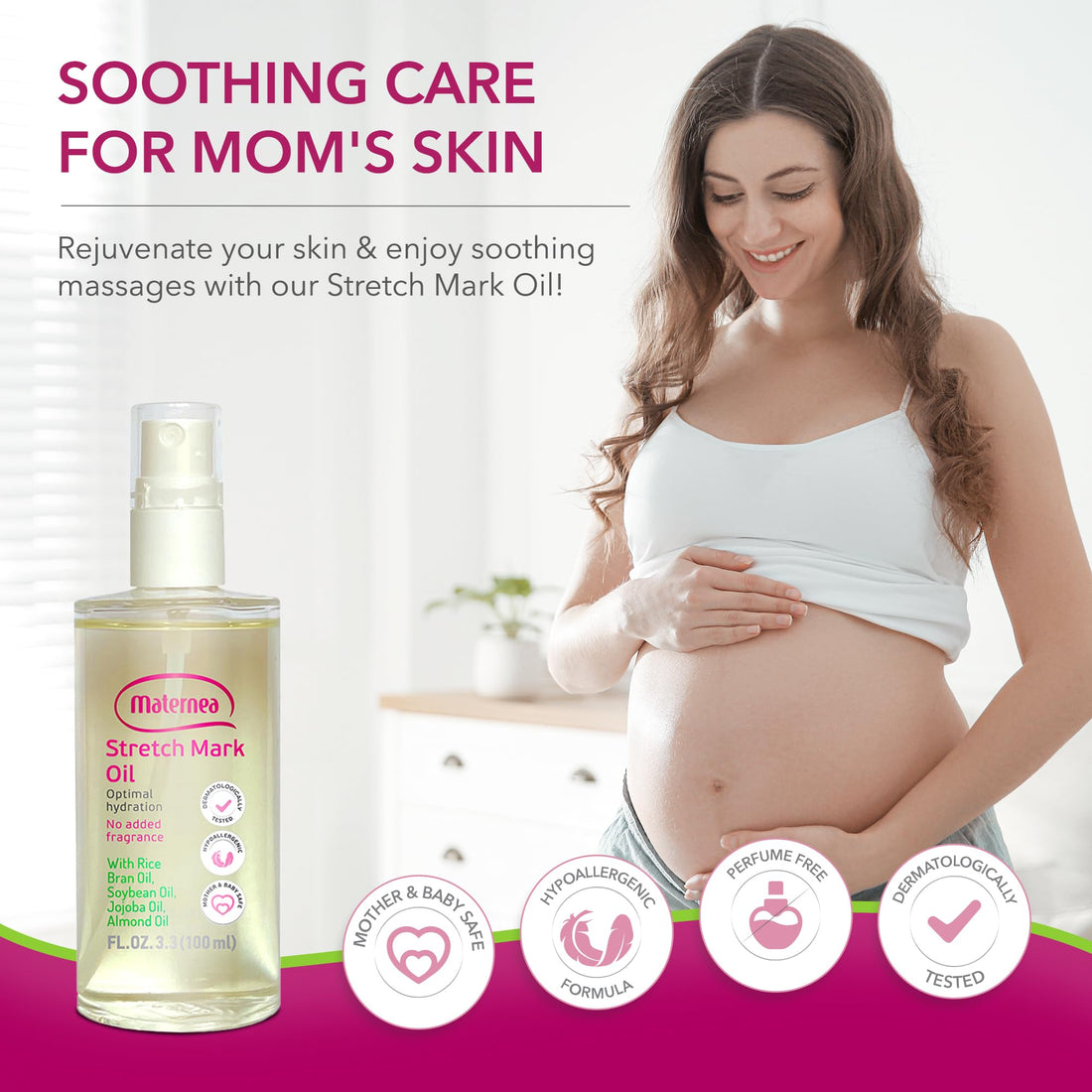 MATERNEA Stretch Mark Oil - Provides Optimal Skin Hydration and Nourishment, 3.3 FL. OZ. (100 ml)