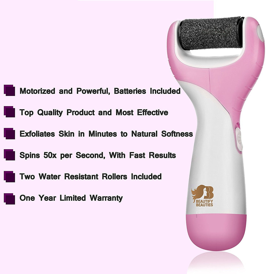 Beautify Beauties Pedi Foot Electronic Foot File Callus Remover - Best Pedicure Foot Care File Tool To Remove Dead, Hard, Cracked Skin and Reduce Calluses on Feet. (Pink)
