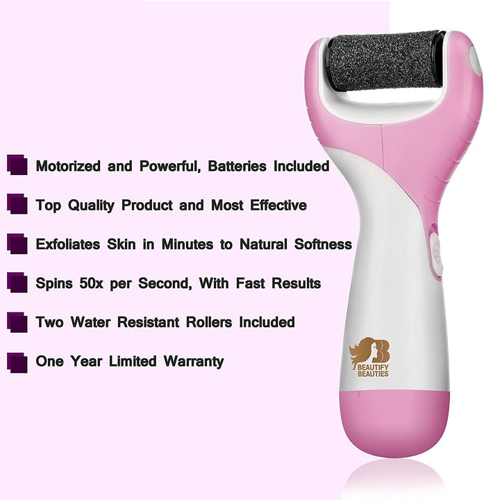 Beautify Beauties Pedi Foot Electronic Foot File Callus Remover - Best Pedicure Foot Care File Tool To Remove Dead, Hard, Cracked Skin and Reduce Calluses on Feet. (Pink)