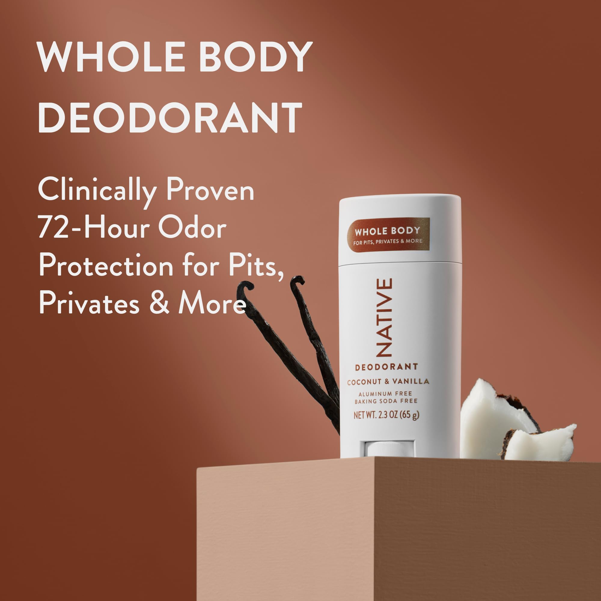 Native Whole Body Deodorant Stick Contains Naturally Derived Ingredients, Deodorant for Men and Women | 72 Hour Odor Protection, Aluminum Free with Coconut Oil and Shea Butter | Coconut & Vanilla