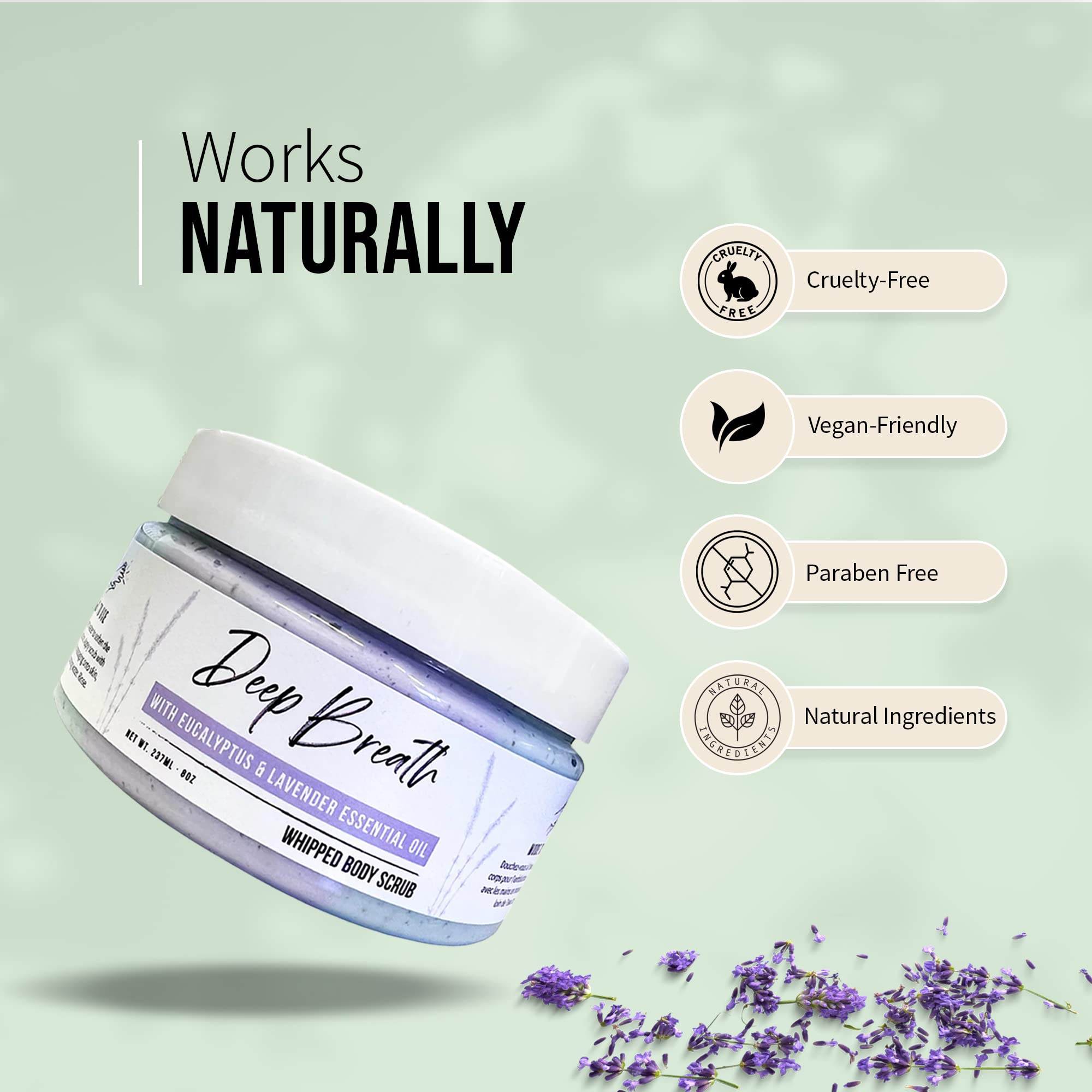 Naturally Vain Deep Breath Whipped Body Scrub, Body Wash, Body Scrub, Essential Oils, Lavender, Eucalyptus, Apricot, Exfoliant, Soft Skin, Moisturizing