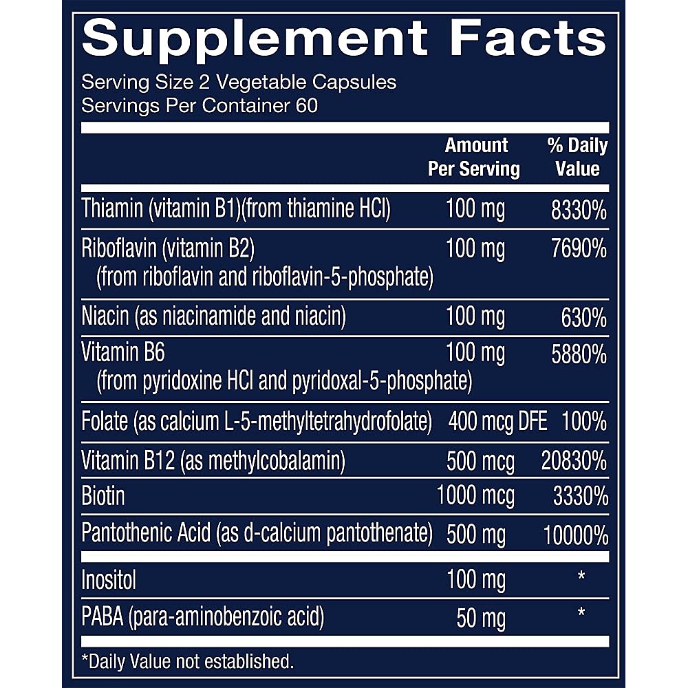 Vthrive Bioactive B-Complex - Vitamin B + Active Coenzymes for Energy Production (120 Vegetable Capsules)
