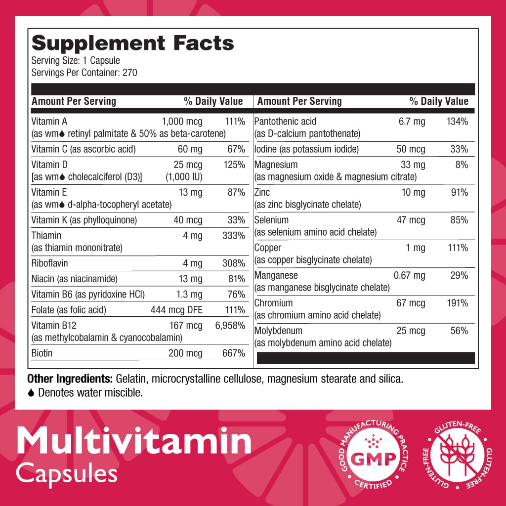 Celebrate Vitamins Bariatric Multivitamin, Iron Free - Post Gastric Bypass & Sleeve Gastrectomy Supplement for Men & Women - Essential Minerals & Vitamins A, B, D & E (270 Capsules)