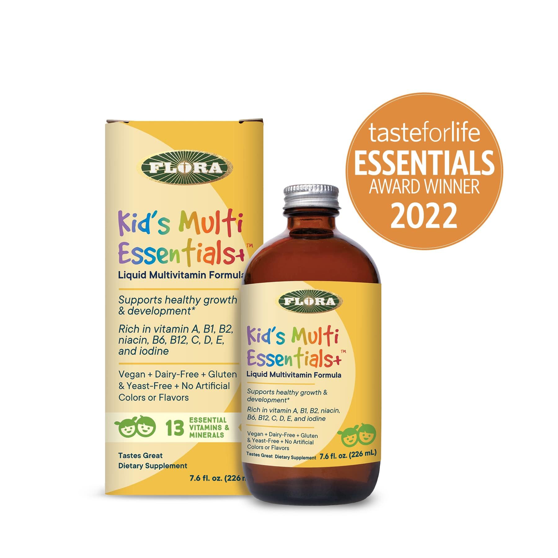 Flora - Kids Multi Essentials+, Liquid Multivitamin Formula, 13 Essential Vitamins & Minerals, 7.6 Fl Oz