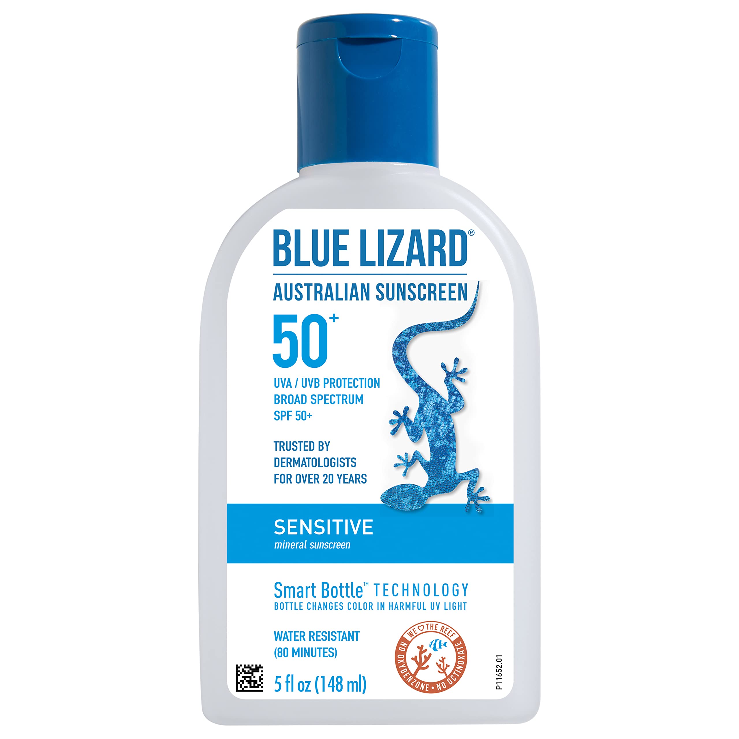 BLUE LIZARD Sensitive Mineral Sunscreen - No Chemical Actives - SPF 50+ UVA/UVB Protection, 5 Ounce Bottle, Clear