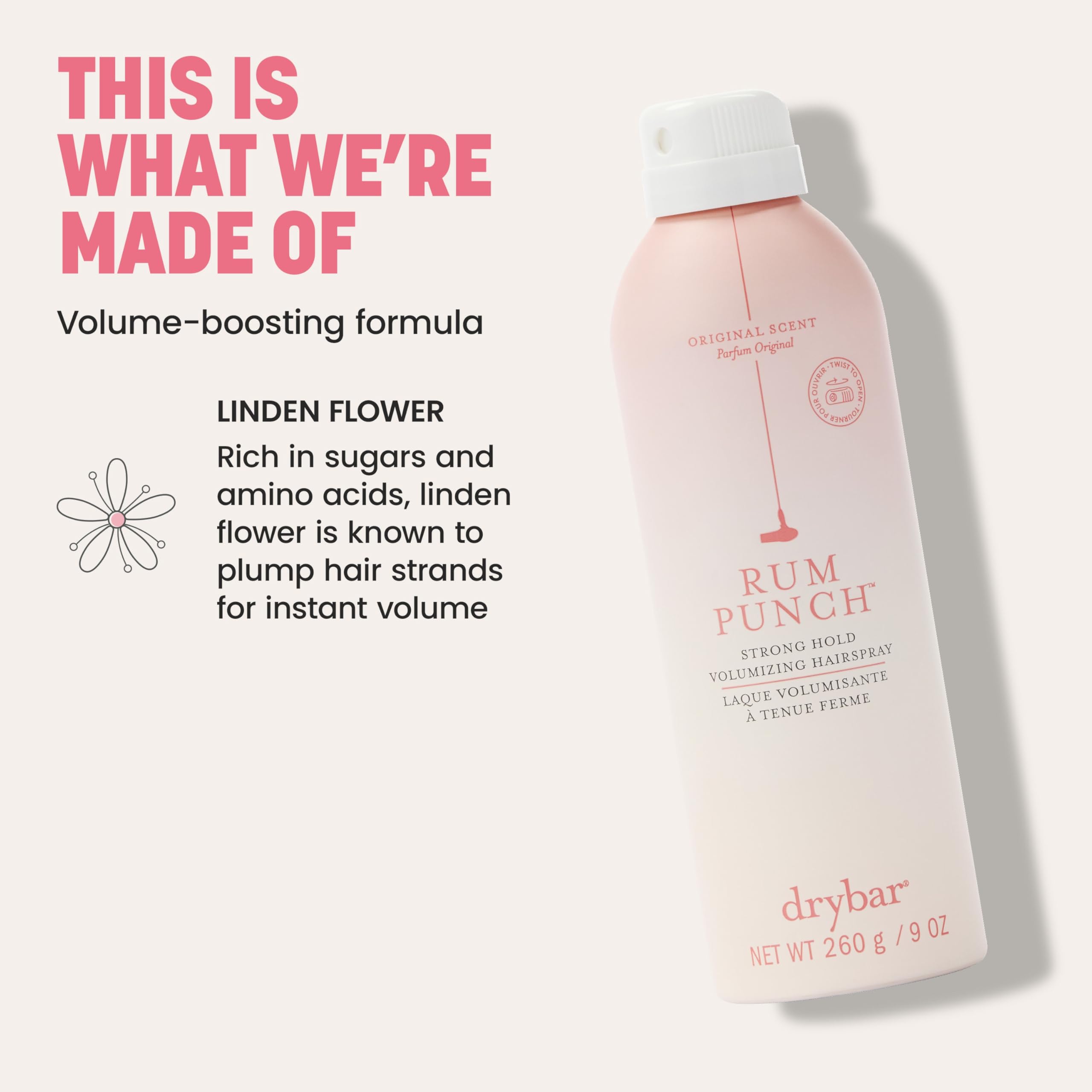 Drybar Rum Punch Strong Hold Volumizing Hairspray | Holds Style for 24 Hours and Instantly Doubles Volume,* No Flakiness or Buildup, Maximum Hold for Hair Styles and Updos, Vegan & Cruelty Free