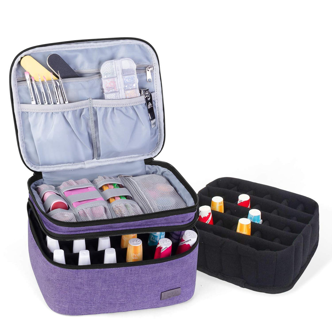 LUXJA Nail Polish Carrying Case - Holds 20 Bottles (15ml - 0.5 fl.oz), Portable Organizer Bag for Nail Polish and Manicure Set, Purple