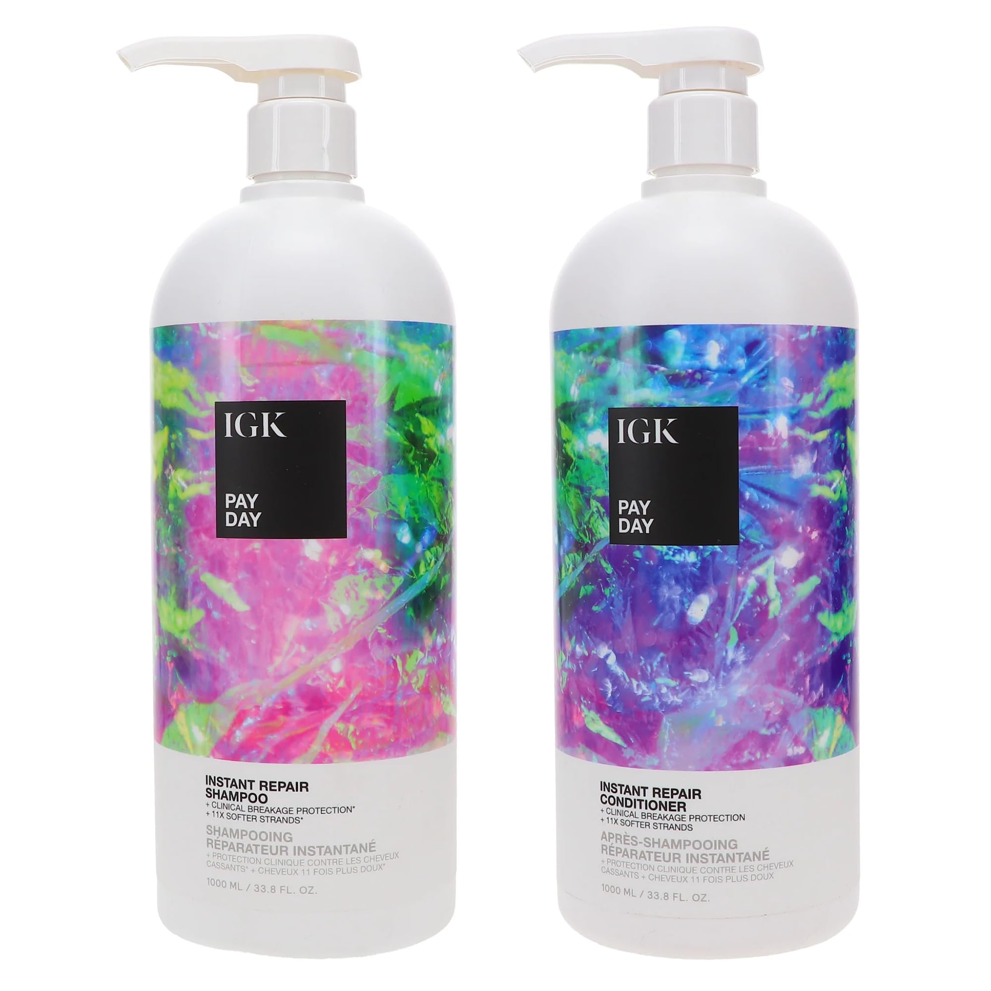 IGK Pay Day Instant Repair Shampoo and Conditioner Set | Bond-Building + Damage Repair | Vegan + Cruelty Free | Set of 2