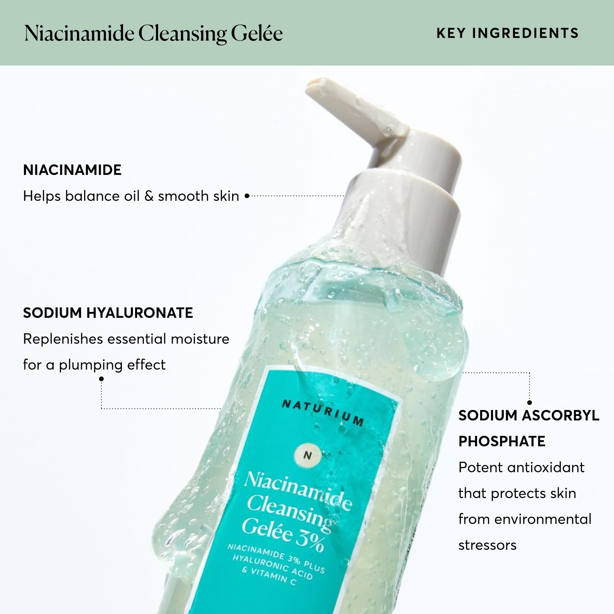 Naturium Niacinamide Cleansing Gelée 3% Plus Hyaluronic Acid & Vitamin C, Gentle & Smoothing Face Wash, 7.1 oz