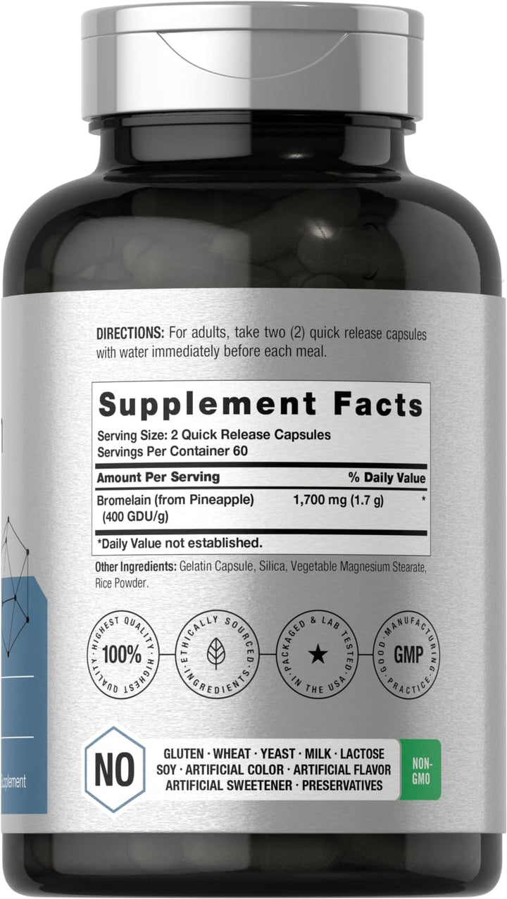 Horbäach Bromelain 1700 mg | 120 Capsules | Supports Digestive Health | Pineapple Enzyme Supplement | Non-GMO, Gluten Free