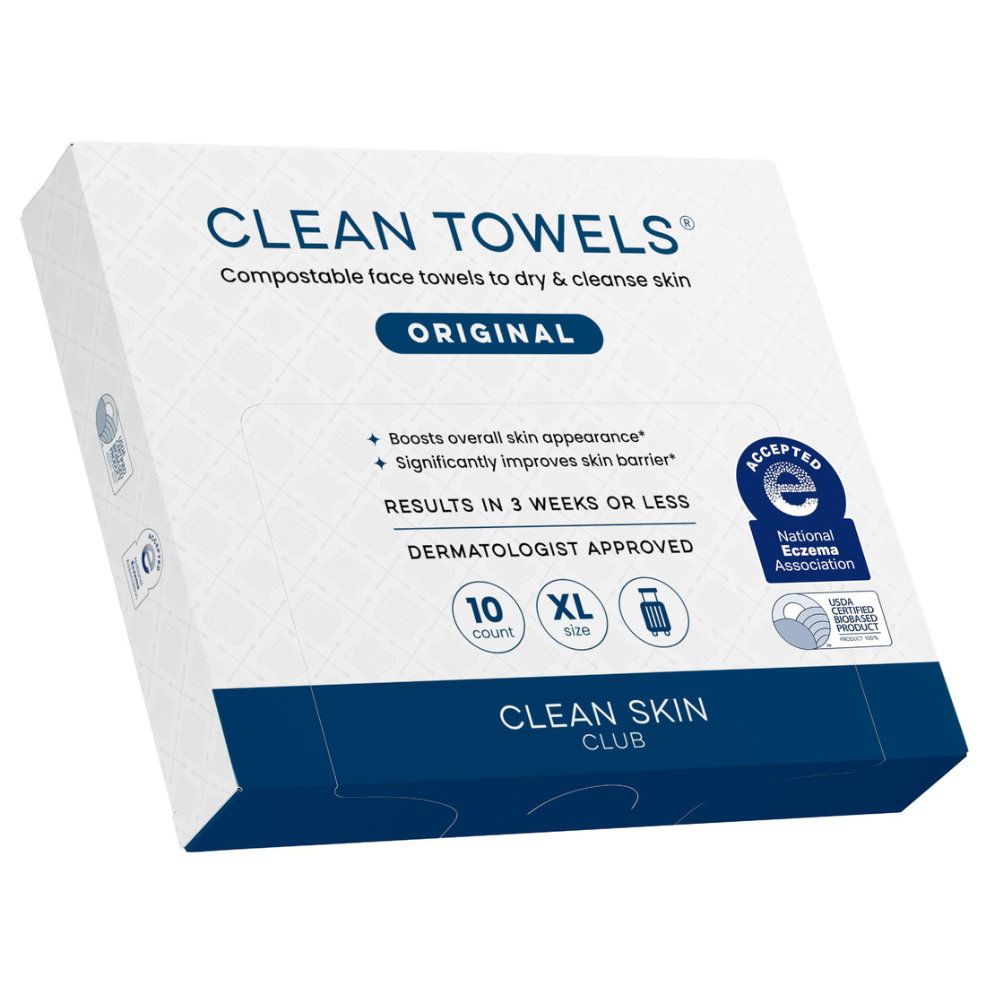 Clean Skin Club Clean Towels XL®, Travel Pack 100% USDA Biobased Disposable Face Towel, Eczema Association Accepted,Dry Wipes, TSA-Approved Travel Essential,10 ct per pack, 1 Pack, 10 Ct Total