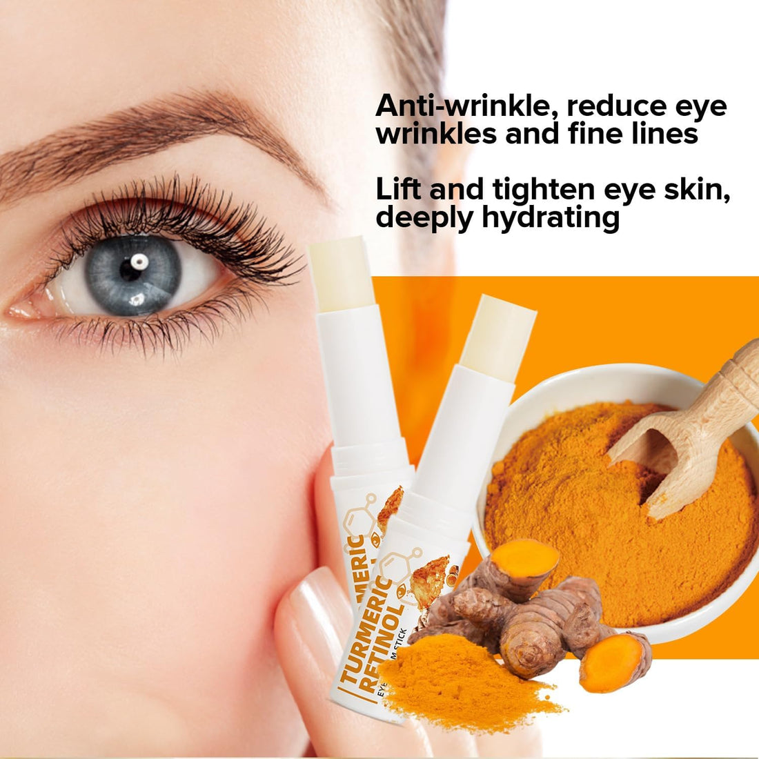 2PCS Turmeric Retinol Eye Cream Stick,Lumibalm for Under Eye Bags, Eye Balm Stick Hydrating,Lumistick for Puffiness and Bags Reduces,Anti Aging Eye Balm Stick Hydrating