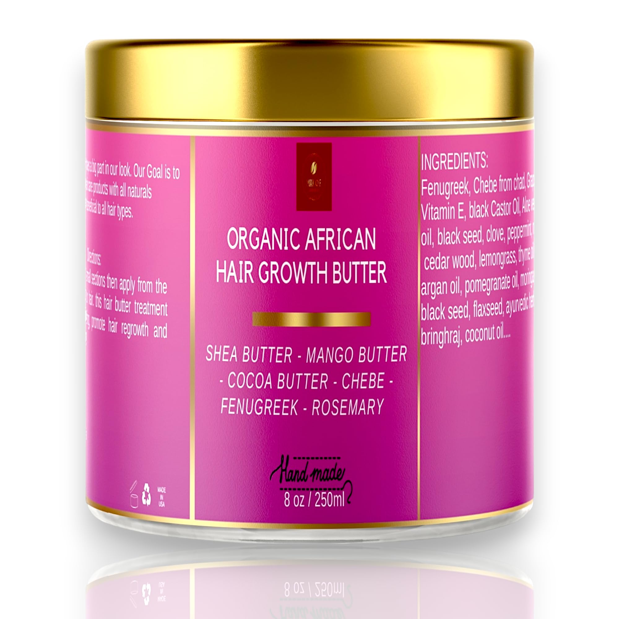 Chebe Hair Growth and Thickening Butter - Ayurvedic Deep Conditioner with Shea, Cocoa, Mango Butter, Fenugreek, and Rosemary for All Hair Types, 8 oz