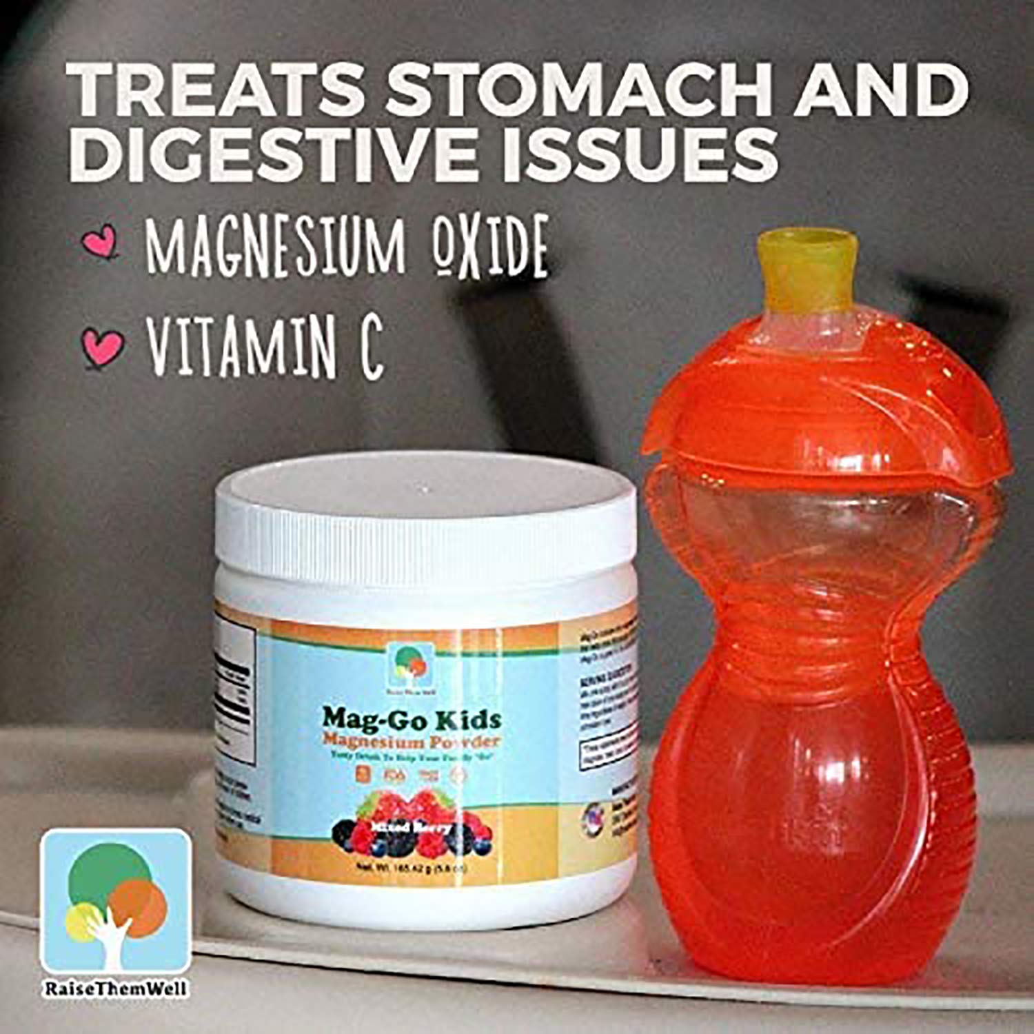 Raise Them Well Mag-Go Kids Magnesium Powder | Constipation Relief (Mixed Berry) | 90 Servings per Tub