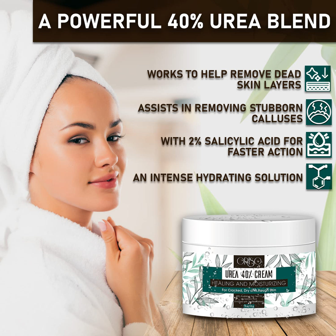 Urea Cream 40 Percent - Intensive Hydration for Dry and Cracked Heels, Feet, Hands, Elbows and Knees - Callus Remover for Women with Salicylic Acid - Helps Athletes Foot - Foot Odor - 4 oz