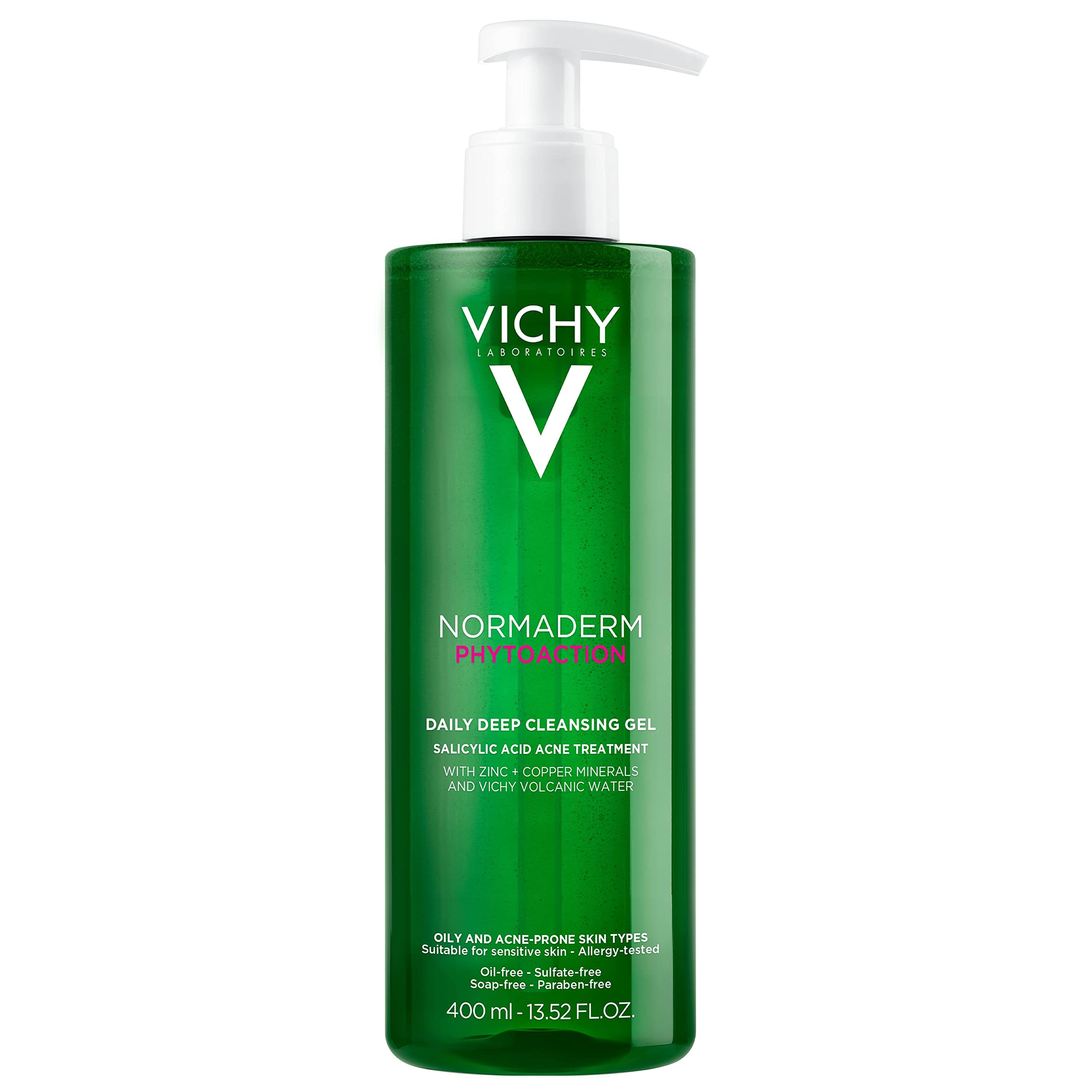 VICHY Normaderm Daily Acne Face Wash, 0.5% Salicylic Acid Cleanser, Gel Cleanser For Oily Skin, Removes Excess Oil, Dirt & Clogged Pores, Oil Free Acne Wash, Soap & Sulfate Free, Non-Drying