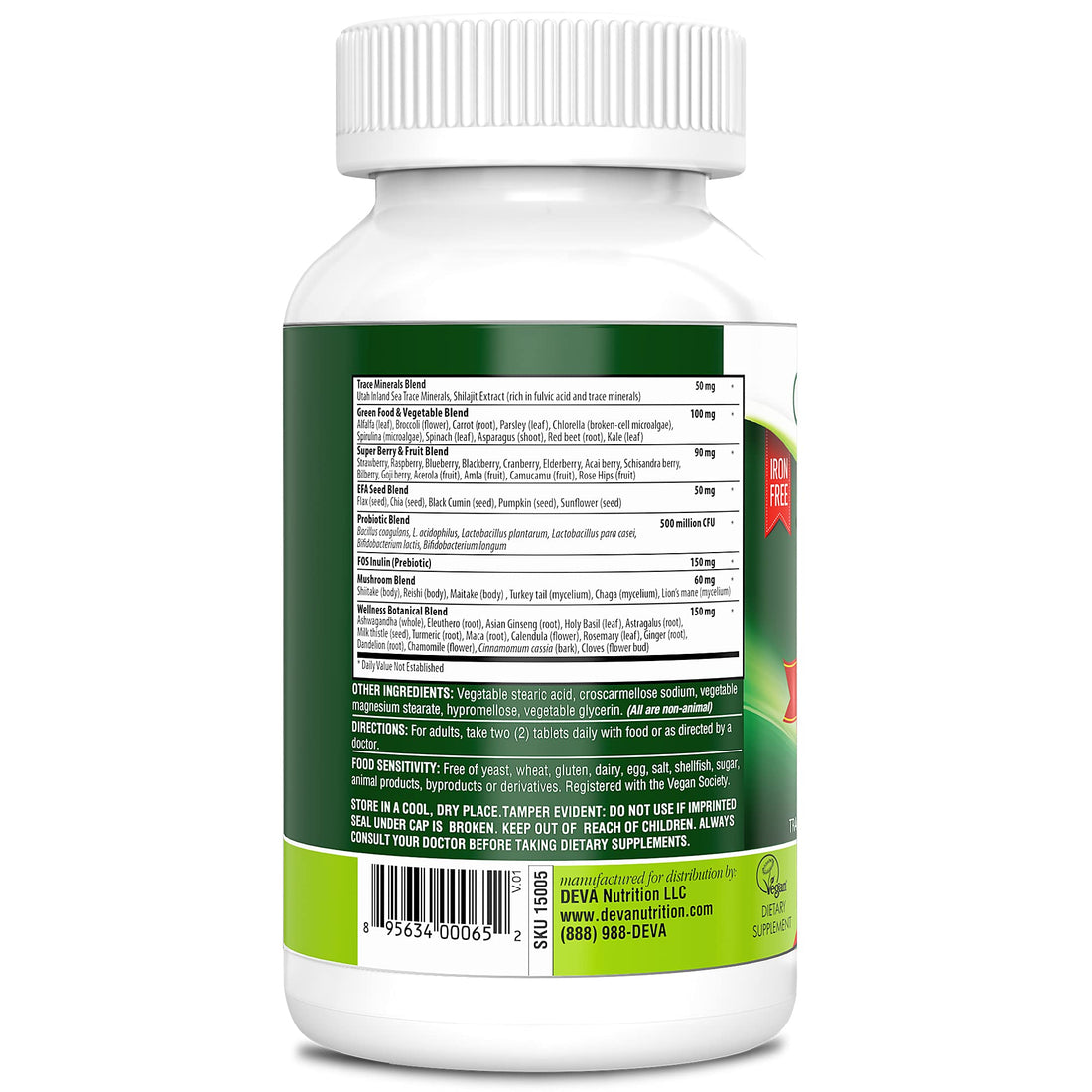 DEVA Tuba Prime Vegan Multivitamin - High-Potency Vitamin and Mineral Dietary Supplement - Antioxidants, Fruit and Vegetable Blend, Super Mushrooms, Probiotics, Prebiotics, Seeds, Herbs - 90 Tablets