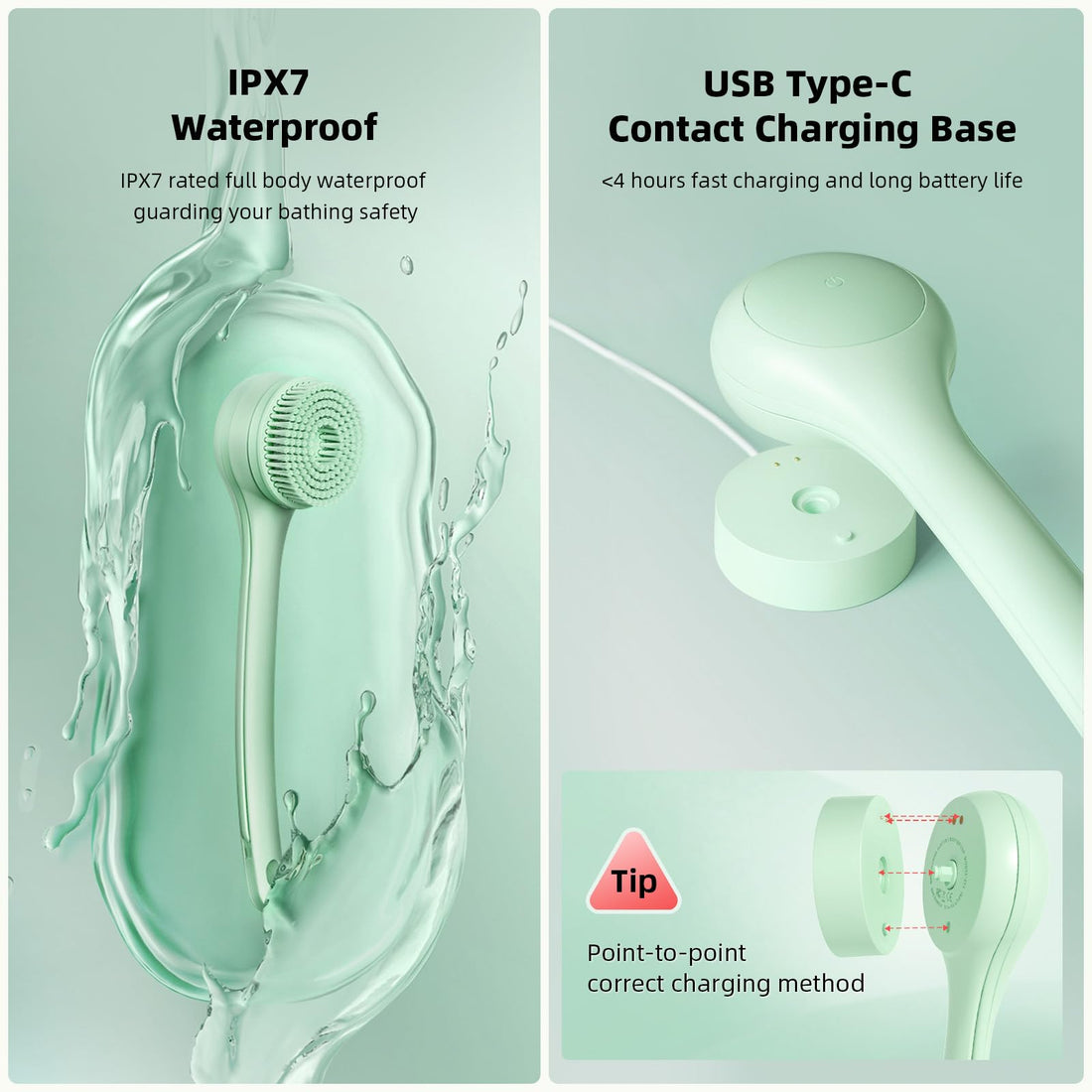 Oh,XIYU. Electric Body Brush Back Scrubber for Shower, Waterproof Long Dual Handle Power Body Scrubber with 3 Heads, Rechargeable Bath Brush & 2 Speeds, for Cleansing, Exfoliating and Massaging Skin