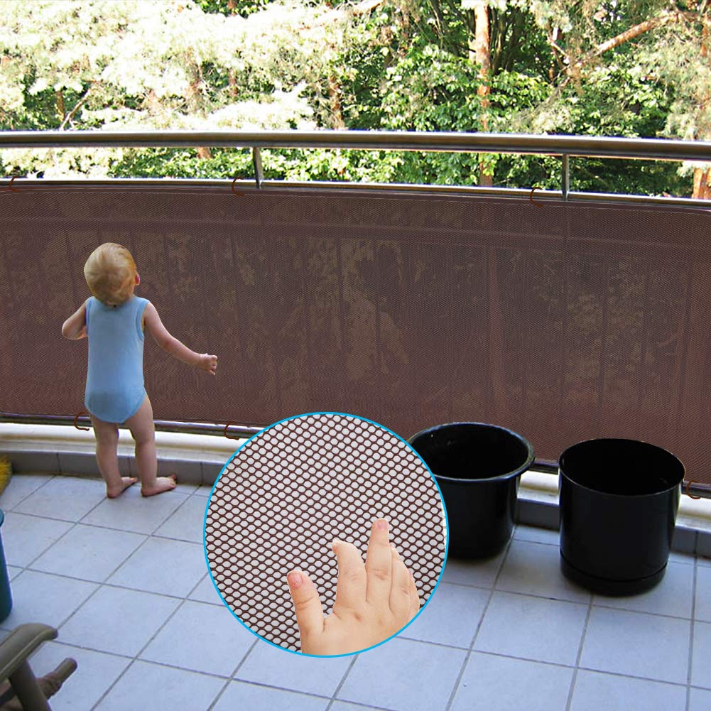 Adsoner Child Safety Net - 10ft L x 2.5ft H, Balcony, Patios and Railing Stairs Netting, Safe Rail Net for Kids/Pet/Toy, Sturdy Mesh Fabric Material (Brown)