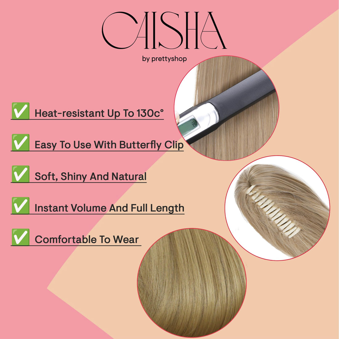 27 (70cm) brown mix # 2T30 H81 : PRETTYSHOP 27 Hairpiece Ponytail Clip on Extension Long hair smooth Heat-Resisting H81